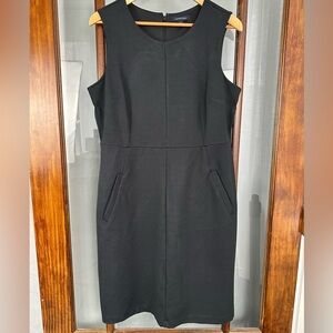LANDS END Womens Sleeveless Ponte Sheath DRESS - Size 14 Black w/Pockets LBD